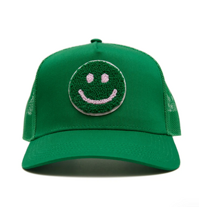 Smiley Face Trucker Hat in Green